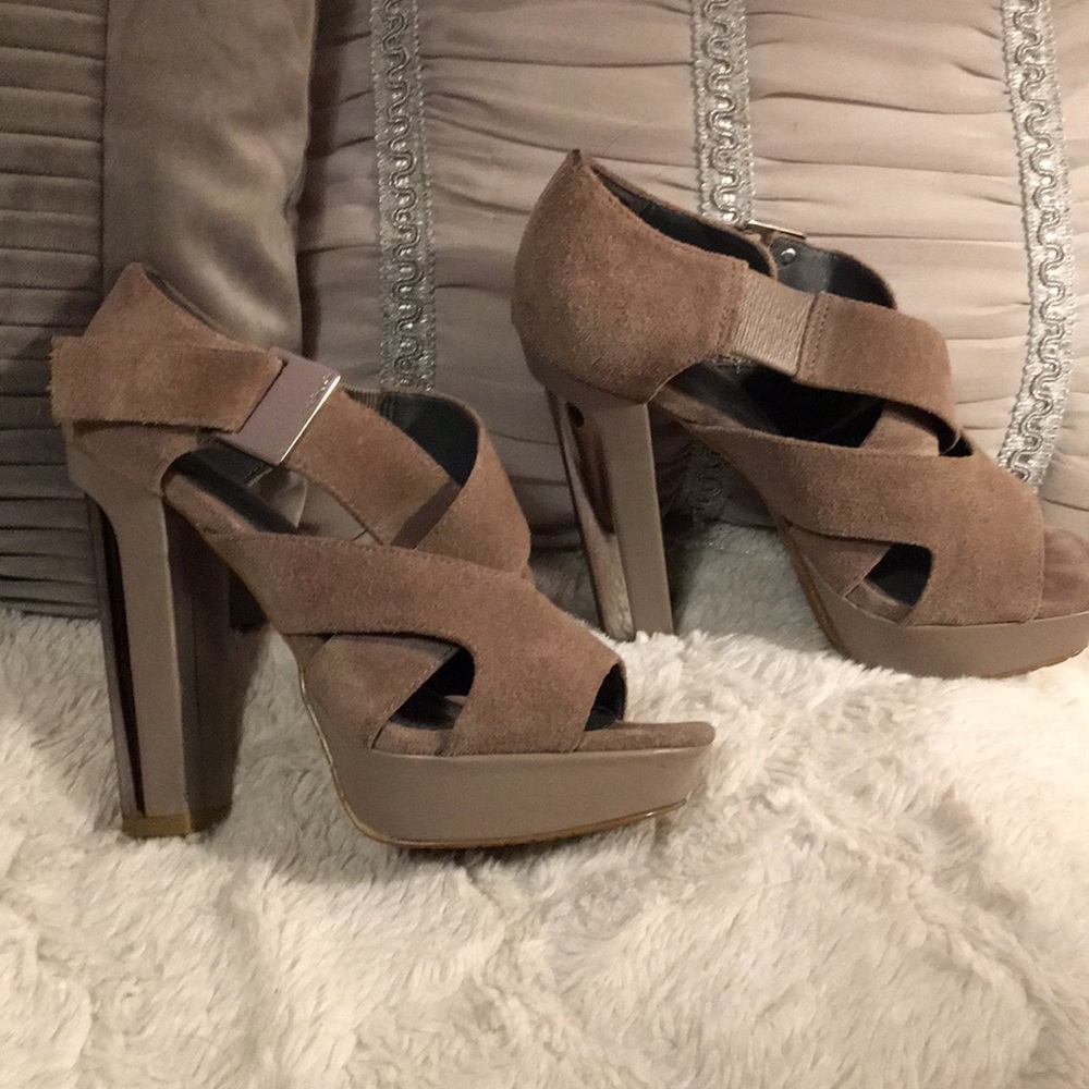 Calvin Klein grey suede platform heels.